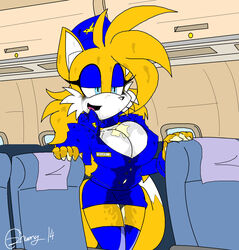 akatsukishiranui-fox breasts canine cleavage clothed clothing cum cum_on_breasts female flight_attendant fox mammal miles_prower recolor rule_63 solo sonic_(series) stewardess stewardess_uniform tails tailsko