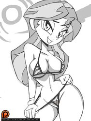 bikini edensparkworkshop equestria_girls female friendship_is_magic large_breasts manic47 monochrome my_little_pony solo sunset_shimmer