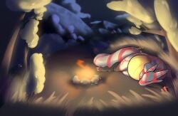 dragon yelling_mouse cerea(yelling_mouse) vore big_belly belly_bulge sleeping female fireplace detailed_background rumbling_stomach