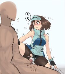 1boy 1girls ace_trainer_(pokemon) ace_trainer_(pokemon_sm) bare_shoulders blush breasts brown_eyes brown_hair clothed clothed_female_nude_male comic cum cum_in_pussy cum_inside eyelashes faceless_male gloves hat human nintendo npc_trainer nude panties panties_aside penis pokemon pokemon_sm see-through sex shirt shorts spread_legs straight teeth text torn_clothes translation_request trembling vaginal_penetration