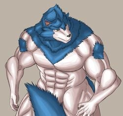 abs anthro breath_of_fire broken_(artist) canine gilliam grey_background male_only mammal muscular nude pecs simple_background video_games wolf