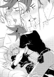 2boys androgynous before_sex femboy galo_thymos gay imminent_sex lio_fotia making_out monochrome petite_male promare size_difference twink wholesome yaoi