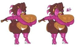 sonic_(series) sonic_the_hedgehog_(series) sega original original_character oc sonic_oc kaizocns knollie_(plumenjoyer) mobian_(species) mobian_bat mobian_hedgehog girl 1girls solo solo_female alternate_version_available big_breasts big_ass big_butt big_thighs big_boobs huge_breasts huge_ass huge_butt huge_thighs gigantic_breasts gigantic_ass gigantic_penis gigantic_thighs gigantic_butt voluptuous voluptuous_female hourglass_figure hourglass_figured_female slim_waist chubby shirt earring bimbo bimbo_lips bimbo_body boots
