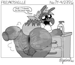 2026 ahegao anal anal_fluids anal_penetration antennae_(anatomy) anthro anus arthropod arthropod_abdomen artist_name assisted_masturbation backsack balls bee bent_over big_balls big_butt blush blush_lines blush_stickers bodily_fluids border bottomless bottomless_anthro bottomless_male breath butt buttplug clothed clothing dialogue drawer duo ellipsis english_text eyebrows gaping gaping_anus genitals half-closed_eyes hi_res hymenopteran insect looking_at_viewer looking_back looking_back_at_viewer looking_pleasured lube male male/male monochrome multicolored_body musk musk_cloud narrowed_eyes normalsville offscreen_character offscreen_male open_mouth owen_(normalsville) panting pelnsfw penetration plug_(sex_toy) rear_view sex_toy shirt signature speech_bubble sweat sweaty_balls sweaty_butt sweaty_genitalia text thick_thighs topwear two_tone_body white_clothing white_shirt white_topwear