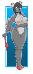 2016 anthro areola big_breasts blue_background blue_eyes breasts chinchilla clothing female footwear fur furry furry_only grey_fur grey_hair grey_nose hair high_heels iabelle mammal mostly_nude naked navel nipples nude open_mouth panties pink_nipples pussy rodent shoes simple_background smile solo tail tongue tuft underwear white_background