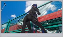 neverness_to_everness daffodil black_hair blue_hair black_suit big_breasts big_ass close_up_view 3d black_pants uniform short_hair