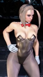 1girl 1girls 3d alternate_costume animal_ears antenna_hair bare_shoulders black_leotard blonde_hair blue_eyes bow bowtie breasts bunny_ears bunnysuit cammy_white cammy_white_(street_fighter_6) cleavage clothing covered_navel detached_collar fake_animal_ears female forehead gloves hairband hand_on_own_hip highleg highleg_leotard huge_ahoge leotard lips medium_breasts mixed_media nose pantyhose photo_background playboy_bunny rabbit_ears red_bow red_bowtie scar sf_screenshot shiny_clothes short_hair solo standing strapless strapless_leotard street_fighter_6 thighs white_gloves