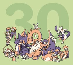 5girls 6+boys anniversary ass bestiality blue_oak charizard commentary eevee english_commentary erika_(pokemon) fangs fellatio floating gengar gigantic_penis green_background group_sex huge_penis huge_testicles imminent_penetration ivysaur kasumi_(pokemon) legendary_pokemon lorelei_(pokemon) meowth mew mew_(pokemon) mewtwo misty_(pokemon) monochrome multiple_boys multiple_girls nikoto_all-stars_smashing nurse_joy oral orgy partially_colored penis pikachu pokemon pokemon_(creature) pokemon_(species) pokemon_red/green/blue/yellow pokephilia psyduck red_(pokemon) riding_crop sabrina_(pokemon) sex slowpoke spiral-only_eyes squirtle stepped_on sunglasses tail tailjob testicles vine_tentacle whiskers wings