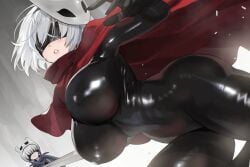 1boy 1girls alternate_version_available ass big_breasts black_bodysuit black_latex blindfold bodysuit breasts cosplay female female_focus hollow_knight hollow_knight:_silksong hornet_(hollow_knight) hornet_(hollow_knight)_(cosplay) huge_breastslarge_breasts latex latex_clothing latex_suit male mask nier nier:_automata nier_(series) shiny_clothes short_hair silksong teddypocky the_knight_(hollow_knight)_(cosplay) tight_clothing twitter white_hair yorha_2b yorha_9s
