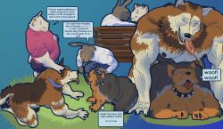 age_difference anal anthro avalath_tiger barking bdsm bench bodily_fluids bovid canid canine canis caprine collar dialogue doggystyle domestic_dog drooling english_text from_behind_position goat headpat hi_res husky lagomorph leash leporid male male/male mammal nordic_sled_dog outside_sex overweight overweight_male park park_bench petplay petting public puppyplay rabbit roleplay saliva saliva_string sex simple_background size_difference speech_bubble spiked_collar spikes spitz text