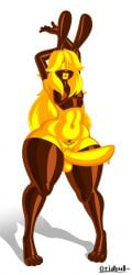 2026 absurd_res anthro big_penis black_latex blonde_hair digitigrade drone femboy genitals gridbull hair hi_res huge_penis lagomorph latex latex_creature leporid lips living_sex_doll long_hair male mammal multicolored_body penis pubic_tattoo rabbit solo tattoo thick_lips thick_thighs two_tone_body wide_hips yellow_latex yellow_lips