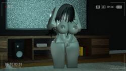3d big_breasts camera grey_body hair_covering_eyes hands_behind_head high_resolution highres roblox robloxian smile smiling_at_viewer tagme veilednormalcy yamamura_sadako