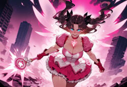 1girl 1girls ai_generated alternate_breast_size ass balecxi black_hair blue_eyes blush breasts brown_hair building child_bearing_hips choker city cleavage clothing collarbone cosplay curvaceous curvaceous_ass curvaceous_body curvaceous_female curvaceous_figure curvaceous_hips curvaceous_thighs curvy curvy_body curvy_female curvy_figure curvy_hips curvy_thighs dress earrings fate/grand_order fate/stay_night fate_(series) female female_focus female_only fingerless_gloves floating_hair frilled_dress frills gloves glowing_eyes hair_ornament hair_ribbon holding holding_wand jewelry large_breasts long_hair looking_at_viewer magical_girl open_mouth parted_bangs pink_choker pink_dress pink_gloves pink_theme pink_wings puffy_short_sleeves puffy_sleeves red_choker red_gloves ribbon rin_tohsaka short_sleeves skyscraper smile solo solo_female solo_focus thick thick_hips thick_legs tohsaka_rin twintails two-tone_dress two_side_up voluptuous voluptuous_female waifu wand wings