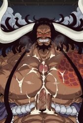 civitai ai_generated kaido_(one_piece) one_piece bara male male_only muscular muscular_male gay gay_sex pecjob paizuri