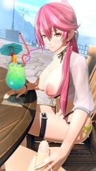 1boy1girl altered_perception ao_no_kiseki blush breasts_out brown_eyes cum drink eiyuu_densetsu handjob long_hair looking_at_viewer medium_breasts nodusfm patreon pink_hair pink_nipples sara_valestein see-through_clothing sen_no_kiseki sen_no_kiseki_(series) swimsuit the_legend_of_heroes trails_of_(series) tropical_drink unaware_hypnosis yellow_bikini