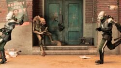 16:9 2_fingers 3_arms 4_eyes 4k absurd_res alien alive_(artist) big_penis combine erection fingers genitals half-life half-life:_alyx half-life_2 hi_res hooves human humanoid leaning_on_wall male mammal masturbation multi_arm multi_eye multi_limb not_furry outside penile penile_masturbation penis public public_nudity vortigaunt widescreen