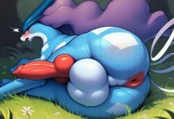 ai_generated balls big_ass feral furry genitals knot legendary_pokemon male male_only pokemon pokemon_(species) rear_view suicune thick_ass