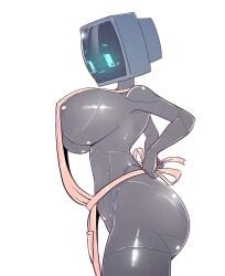 :3 apron apron_only ass big_breasts computer_head karen_plankton lonlon mob_face nickelodeon robot_girl spongebob_squarepants tagme thick_thighs