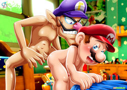 2boys bbmbbf gay male_only mario mario_(series) nintendo palcomix rear_deliveries tagme waluigi yaoi