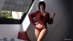 abs asian asian_female black_hair clothed clothed_female faith_connors faith_connors_(mirror's_edge_catalyst) female female_focus female_only light-skinned_female light_skin looking_at_viewer mirror's_edge mirror's_edge_catalyst no_pants otacon212 red_underwear smile smiling smiling_at_viewer solo solo_female solo_focus underwear