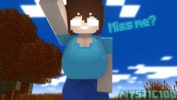 big_breasts brown_hair bulge fourth_wall fourth_wall_broken futa_only futanari glowing_eyes herabrine herabrine(femherobrine) herobrina looking_at_viewer mine-imator minecraft mystic100 pale_skin talking_to_viewer white_eyes