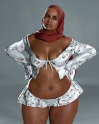 1girls 3d breasts dark-skinned_female dark_skin dat3d female hand_on_hip hijab mature_female milf mother muslim muslim_female nipple_slip nipples solo