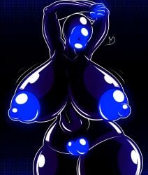 arms_up big_areola big_breasts big_lips big_lips_no_eyes big_nipples cursed_fleshlight cursed_fleshlight_(gorila_invisible) eyeless glowing_genitalia glowing_nipples glowing_pussy glowy gorila_invisible_(artist) humongous_breasts hyper_lips latex_creature living_latex living_sex_toy no_eyes puffy_pussy