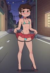 1female ai_generated alternate_version_available blush brunette_hair bulge crossdressing disney_xd femboy femboy_focus femboy_only fishnet_stockings hands_on_hips high_heels latino_male looking_at_viewer male male_only marco_diaz micro_bikini miniskirt panties part_of_a_set presenting princess_marco skirt_lift slutty_outfit smile smiling_at_viewer star_vs_the_forces_of_evil thick_thighs trap wide_hips