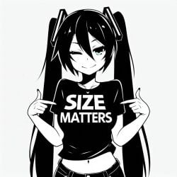 ai_generated black_and_white hatsune_miku hjqjjwbeb meme meme_attire monochrome navel pointing size_matters size_queen tagme vocaloid winking winking_at_viewer