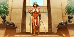 abs alliend13 amber_eyes ankh ankh_tattoo athletic_female black_hair bocas_top bracelet egyptian fit_female headwear holding_weapon huge_breasts loincloth long_hair looking_at_viewer makeup original original_character sword voluptuous