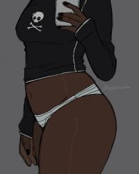 1girls artist_name belly_button black_fingernails curvaceous curvy curvy_figure dark-skinned_female dark_skin faceless faceless_female female kumasncreme midriff panties phone selfie shirt solo solo_female stretch_marks