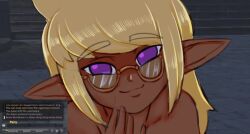 1boy animated blonde_hair cum cum_in_mouth feminine final_fantasy_xiv glasses lalafell looking_at_viewer oni_draws purple_eyes solo tagme video young