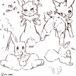 ! 1boy 1girls ? all_fours anus ass ass_up big_ass blush canine chest_tuft chubby close-up eevee eeveelution english_text erection feet female feral fluffy foreskin furry humanoid_penis humor jolteon long_ears male mammal monochrome nintendo nude paws penis plattyneko pokémon_(species) pokemon pokemon_(species) pokemon_rgby presenting presenting_balls presenting_hindquarters presenting_penis presenting_pussy pussy rear_view sketch snout spread_legs spreading testicles text tuft uncut video_games watermark wet wide_eyed worried