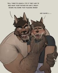 2boys age_difference anthro bara blush daddy dialogue dilf dirty_talk dogiswho english english_text father father_and_son fred_(kenkudog) furry gay gay_domination incest kenkudog male male/male male_only pleasure_face pov saliva saliva_trail text