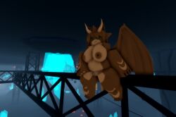 1girls 3d anthro belly_piercing brown_nipples brown_pussy female furry kaiju_paradise mochi_(kaiju_paradise) ravenuwu roblox roblox_game self_upload smile smile_at_viewer tagme wings