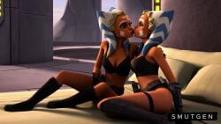 ahsoka_tano ai_generated alien_girl animated cleavage clone clone_wars kissing kneehighs lingerie making_out midriff no_sound on_bed orange_skin perky_breasts selfcest sisters smutgen star_wars tagme togruta twincest twins video yuri