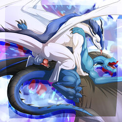 abstract_background animal_genitalia animal_penis anus balls dragon duo feral horn knot male nitrods penis semi-anthro wings yaoi