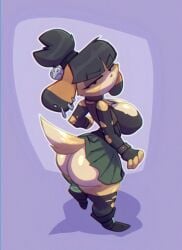 ass black_hair butt darnact dog_girl goth isabelle_(animal_crossing) neutral_expression tail