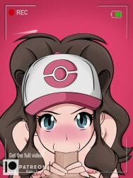 animated big_breasts big_penis blinking blowjob blue_eyes blush brown_hair brown_hair bulge fellatio forced_oral hands_on_head hat hilda_(pokemon) nude nude_female oral oral_sex pink_nipples pokemon retrofap tagme video