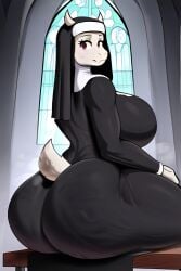 ai_generated anthro ass big_breasts cellulite huge_ass looking_back milf nun nun_outfit solo stable_diffusion toriel undertale