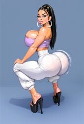 ai ai_generated asian asian_female bimbo bimbo_body bimbo_lips black_hair dumptruck_ass dumptruck_butt fake_breasts hoop_earrings hoop_earrings_oversized huge_breasts kneeling megha_luxe megha_luxe_(beefburrito) oc original_character platform_heels tube_top tubetop twerking