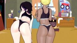 3d 3d_(artwork) ass black_hair blacked blacked_clothing blonde_hair dyed_hair genderswap_(mtf) kenny_mccormick kenny_mccormick_(panderverse) koikatsu leopold_butters_stotch light-skinned_female light_skin purple_hair south_park tan_body tanned_female tanned_skin