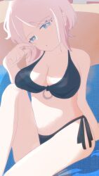 1girls big_breasts bikini blue_eyes cleavage faust_(limbus_company) female limbus_company looking_at_viewer project_moon short_hair white_hair