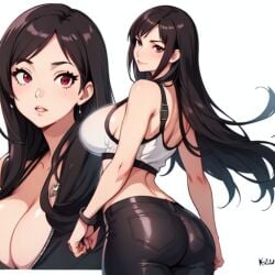 ai_generated ass_focus, big_ass big_breasts black_hair, boob_window, crop_top, long_hair looking_at_viewer looking_back mythrafan65 shorts, tifa_lockhart tight_clothing,