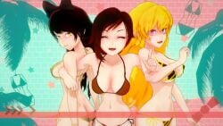 3girls black_hair blake_belladonna blonde_hair female female_only human logang45 multiple_girls red_hair ruby_rose rwby yang_xiao_long