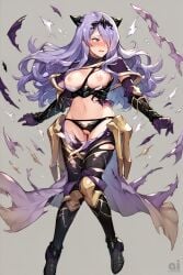 ai_assisted ai_generated battle_damage big_breasts blush camilla_(fire_emblem) embarrassed embarrassed_nude_female enf exploding_clothes female female_only fire_emblem fire_emblem_heroes hair_over_one_eye nintendo nipples purple_hair pussy torn_clothes torn_clothing