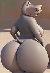 1girls ai_generated anthro ass_cheeks bbw beach big_ass big_booty bubble_butt colossal_ass dreamworks fat_ass gloria_the_hippopotamus grey_skin hippopotamus hippopotamus_humanoid huge_ass hyper_ass large_ass looking_at_viewer madagascar_(series) naked naked_female phat_ass round_ass sideboob simple_background solo solo_female tail thick_ass