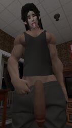 cock_out horny_male looking_at_viewer pulling_down_pants ready_to_fuck showing_penis tanktop tongue_out vrchat vrchat_avatar