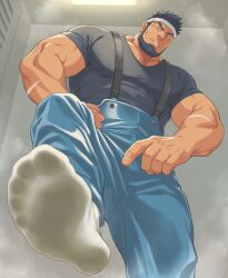 1boy abs bara dilf feet foot_fetish gay kuro_tetsu1379 male male_only muscular muscular_male oral_penetration oral_sex pecs socks steam steaming_body