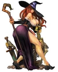 1girls ass ass_in_dress between_ass between_buttocks big_ass big_breasts boobs_and_butt_pose breasts brown_hair cleavage dragon's_crown huge_ass large_breasts long_hair looking_at_viewer looking_pleasured official_art sorceress sorceress_(dragon's_crown) suggestive suggestive_pose witch_hat